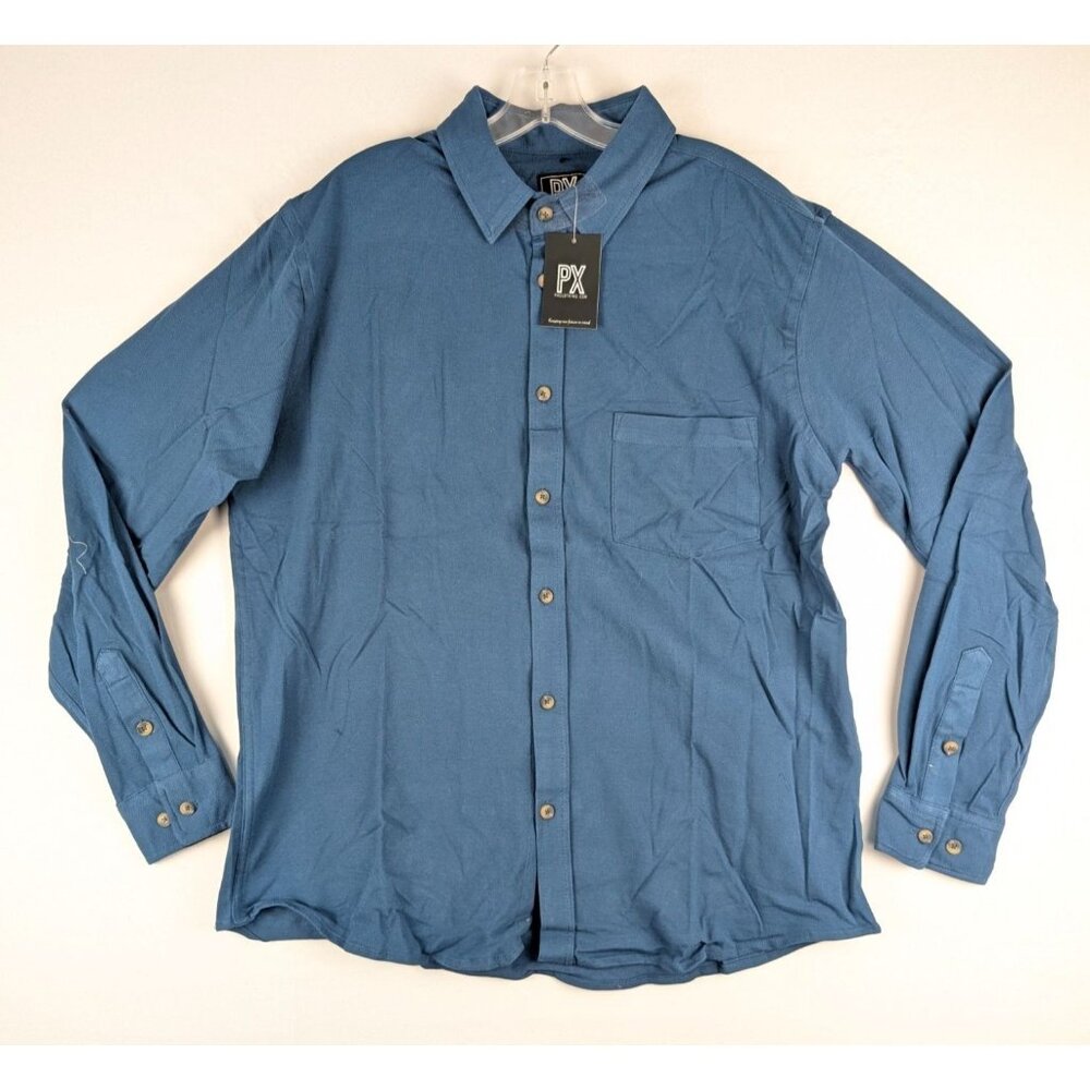 PX Clothing Mens XL Denim Blue Long Sleeve Button-Up Shirt 100% Cotton‎